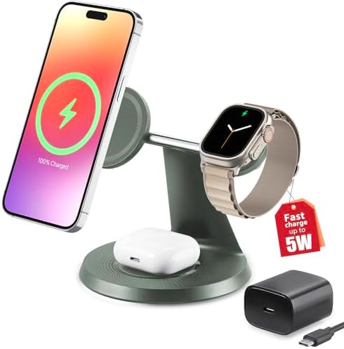 Revolutionize Your Charging Routine with Our 3-in-1 Wireless Charging Station for Apple Devices – Fast Mag Safe Charger for i Phone Models 12-16, Apple Watch, and Air Pods – Compact Design with Enhanced Stability, Overcharge Protection, and Effortless Organization
