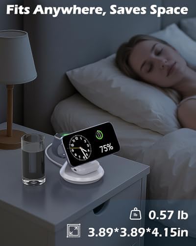 Ultimate 3-in-1 Mag Safe Charging Station: 15 W Fast Wireless Charger with 360° Rotating Dock for i Phone 16/15/14/13/12, i Watch, and Air Pods – Enhanced Magnetic Alignment, Anti-Slip Design, and Dual Orientation Stand for Seamless Charging Experience