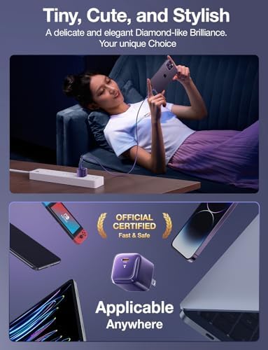 Ultra-Fast TORRAS Icenano 30 W USB-C Charger Block – PD 3.0 Compatible Wall Adapter with 5.5 ft Cable, Stylish Crystal Pink Design, Low-Temperature Operation for Safe Charging of i Phone 16/15 & Mag Safe – Perfect for Travel and Home Use