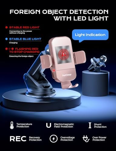 CHGeek 15 W Wireless Car Charger & Auto-Clamping Phone Mount – Fast Qi Charging Solution for i Phone 15/14/13/12/11 Pro Max & Samsung Galaxy S25/S24/S23/S22/S21/S20 – Stylish Pink Design for Modern Drivers – Effortless Device Security & Optimal Viewing Angles