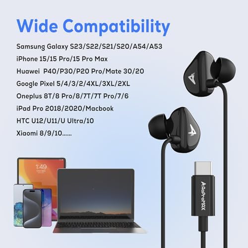 High-Fidelity USB C Earbuds with Built-In Microphone for i Phone 16 Pro Max & Samsung Galaxy – Lightweight, Tangle-Free Wired Headphones for Music and Gaming – Superior Audio Quality & Ergonomic Comfort for All-Day Wear – Seamless Compatibility with Android Devices Including Google Pixel