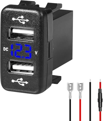 Experience Unmatched Power with the Levigo Dual Port Car Charger – 5 V 4.2 A Rapid Charging Solution for Toyota Vehicles Featuring LED Voltmeter Display and Integrated Power Control Switch, Ideal for 12/24 V Compatibility and Seamless Device Connectivity on-the-Go
