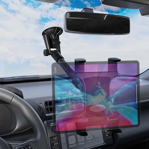ARKON Long Arm Windshield Suction Mount for i Pad Air & Pro – Premium Hands-Free Tablet Holder for Safe Navigation and Streaming – Durable, Adjustable Car Mount with Powerful Suction and Sleek Black Design – Perfect for Video Calls and On-the-Go Entertainment