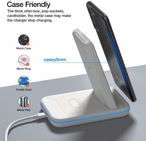 HOLYJOY 3-in-1 Foldable Wireless Charger – Ultimate Fast Charging Station for Samsung Galaxy S25 Ultra, S24, Note 20, Galaxy Watch 7/6/5/4/Active 2 & Buds – Compact Travel Charger with Non-Slip Design and LED Charging Indicator for Seamless Device Management on the Go