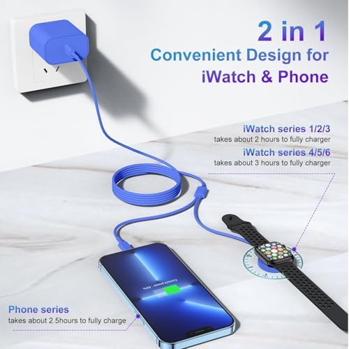 Revolutionary 2-in-1 USB C Charger for Apple Watch & i Phone – 6 FT Magnetic Fast Charging Cable with USB-C Wall Adapter – Compatible with Apple Watch Series 8/7/6/SE/5/4 & i Phone 14/13/12 – Ultimate Convenience & Enhanced Durability for On-the-Go Charging Solutions