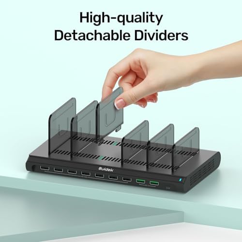 Ultimate 10-Port USB Charging Station with QC3.0 – 60 W Multi Charger Hub for Tablets & Smartphones, Customizable Dividers for Organized Power Management, Fast Charging Technology for Home & Office Use