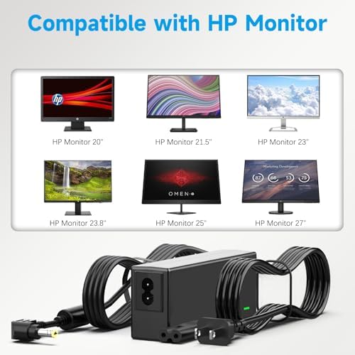 HP 65 W AC Adapter & Monitor Power Cord: Optimal Power Solution for 20″ to 27″ Displays – Enhance Performance with Durable, Lightweight Design for IPS LED Backlit Monitors – Essential Power Supply for Seamless Connectivity and Extended Monitor Lifespan