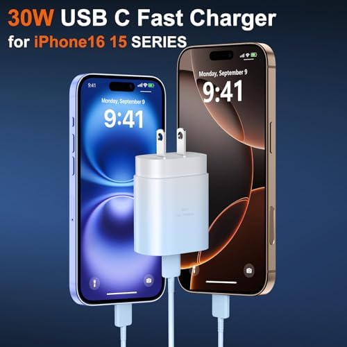 High-Speed 30 W USB C Fast Charger for i Phone 15 & 16 Pro Max with 6 FT Cable – Ultimate Compatibility for i Pad and Samsung Galaxy S24 – Compact, Reliable Power Block with Advanced Safety Features for On-the-Go Charging