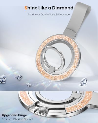 Tycamp Mag Safe-Compatible Glitter Phone Grip Ring Holder Stand for i Phone 16/15/14/13/12 Series – Stylish Magnetic Phone Accessory with Removable Rotating Design for Enhanced Grip and Glam Appeal in Black – Secure Attachment for Selfies, Texting, and Viewing