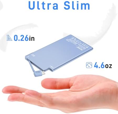 TNTOR Ultra-Thin 5000 m Ah Portable Charger with Built-in Lightning Cable – Lightweight Power Bank for i Phone 14/13/12/11/X/8 – Essential Travel Companion for Fast Charging and Enhanced Device Compatibility