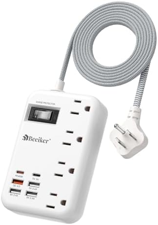 International Travel Power Adapter with 6 USB Ports and 4 AC Outlets – Versatile Plug Converter for European Destinations Including UK, France, Italy, and Germany – Compact 3 ft Extension Cord with Surge Protection for Enhanced Device Safety and Charging Efficiency