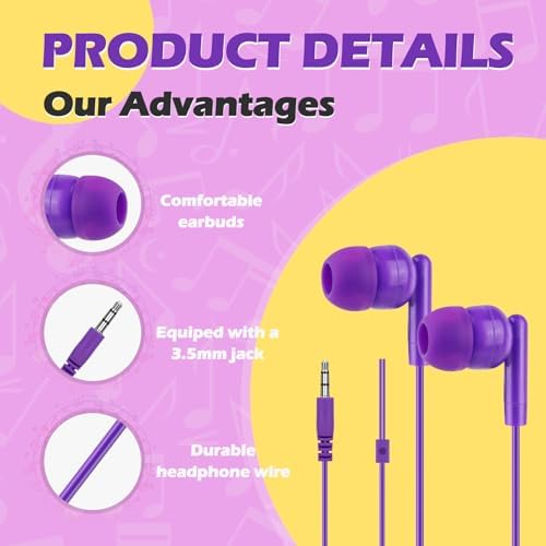 Vibrant 60-Pack Kids Earbuds – Durable Wired Earphones for Classroom Learning – Lightweight 3.5 mm Student Headphones Compatible with PCs, Chromebooks & Laptops – Colorful Design to Engage Young Minds – Ideal for Daily Educational Use