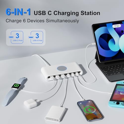 Ultimate 100 W USB C Charging Hub: 6-Port Fast Charger Dock for i Phone, i Pad, Samsung, Pixel, LG – Efficient Multi-Device Power Station for Home, Office, and Travel with Safety Features