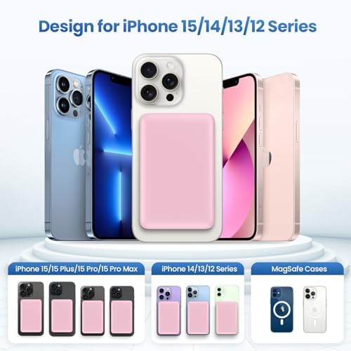 Ultra-Slim Magnetic Portable Charger 10800 m Ah Power Bank with LCD Display – Fast 20 W PD USB-C Input/Output, Wireless Charging for Mag Safe-Compatible i Phones Including 16/15/14/13 Series – Lightweight Travel Essential for On-the-Go Power