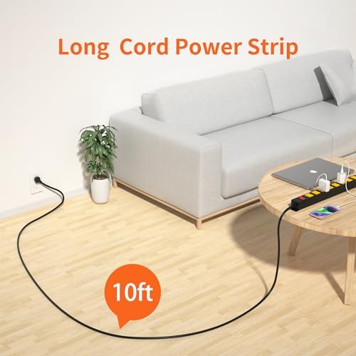 10 FT Heavy Duty 8 Outlet Surge Protector Power Strip with Wall Mount Capability – 2100 Joules of Protection for Home, Office, Garage and Workshop – Versatile, Space-Saving Design with Wide Spaced Outlets for Large Plugs and Electronics