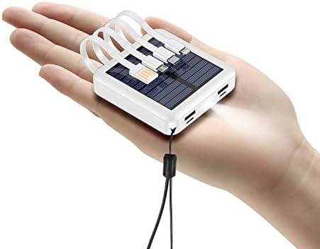 Eco-Friendly Solar Power Bank 12000 m Ah with Built-in Cables and Dual Flashlight – Ultimate Portable Charger for i Phone, Samsung, and Tablets with Fast USB-C Connectivity and Multi-Device Compatibility