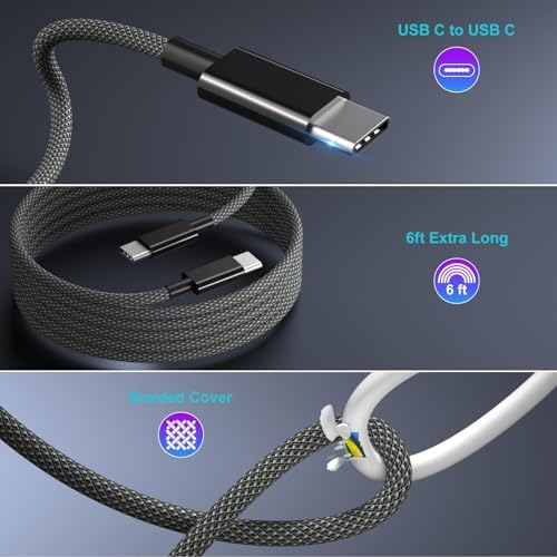 Excgood 25 W Fast Charging Car Charger with Dual 6 ft Braided USB-C Cables – High-Speed Wall Adapter for Samsung Galaxy S25 Ultra, S24, S23 FE & Android Devices, Compact & Travel-Friendly, Enhanced Safety Features for Optimal Performance