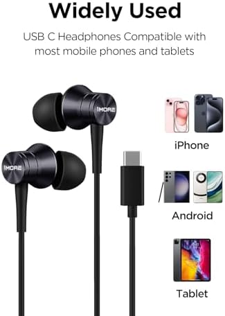 Dual Pack 1 MORE USB-C Earbuds – Premium Noise-Isolating In-Ear Headphones for i Phone 15 & Pixel 10 – High-Fidelity Sound with Built-In Mic, Lightweight Aluminum Design, and Tangle-Free Kevlar Cable – Perfect for Sports, Commuting, and Everyday Use with Extra Comfort Tips for a Custom Fit