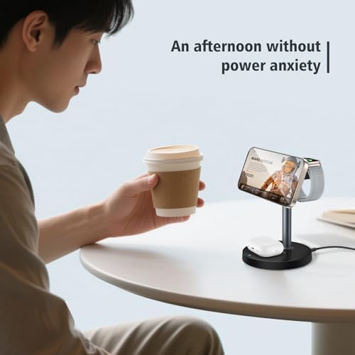 Revolutionize Your Charging Experience with the Mag-Safe 3-in-1 Wireless Charging Station – Fast 15 W Magnetic Charger for i Phone 12-16, Apple Watch, and Air Pods – Sleek Black Design Perfect for Nightstands and Desks – Ideal Gift for Tech Enthusiasts – Enhanced Compatibility for Effortless Power Management