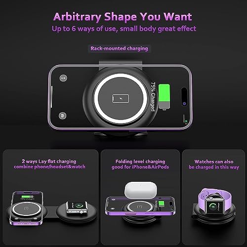 UCOMX Nano Mini Magnetic 2-in-1 Wireless Travel Charger – Compact Folding Charging Station for i Phone 12 to 16 Pro Max, Air Pods Pro, and i Watch Ultra – Effortless Multi-Device Compatibility and Fast Charging Technology for On-the-Go Professionals and Travelers