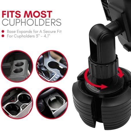 Universal Smartphone Cup Holder Mount by Macally – Adjustable Car Phone Holder for i Phone, Samsung & All Smartphones – Secure, Flexible, and 360-Degree Rotatable Design for Safe Driving and Easy Access