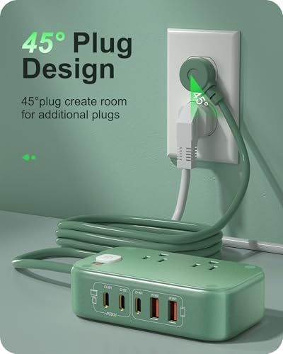 Ultimate 7-in-1 Power Strip with 65 W Ga N Technology | Flat Plug Design for Space-Saving | 3 USB-C & 2 USB-A Ports for Rapid Charging | 2500 W AC Outlet for Home, Office, College & Travel | Versatile Surge Protector for All Devices
