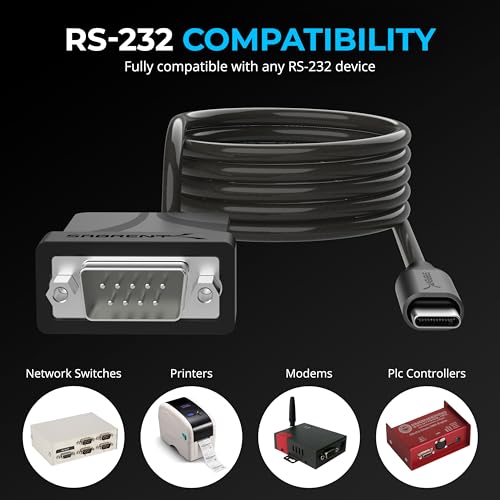SABRENT USB-C to DB9 Serial RS-232 Adapter Cable (3 FT) – High-Speed Prolific PL2303 Chipset for Seamless POS, Modem, GPS, and Industrial Device Connectivity – Versatile USB 2.0 Solution for Legacy Device Integration with 1 bps to 12 Mbps Baud Rate – Durable, Portable, and Easy to Use