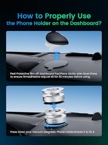 Vacuum Magnetic Phone Holder for MagSafe,Foldable Metal Suction Cup Phone Mount,360° Rotatable Phone Mount for All Smartphones & All Car Models-Black – Enhanced Compatibility and Speed