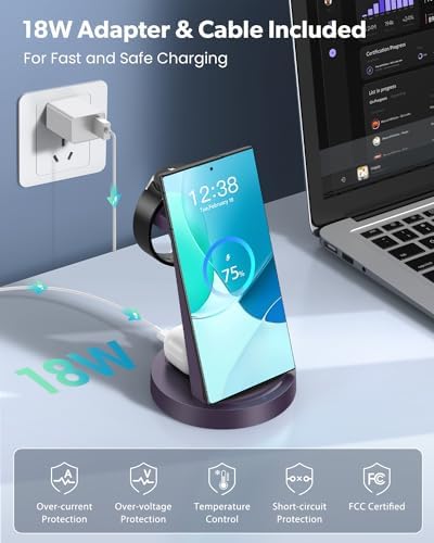 Revolutionary 3-in-1 Wireless Charging Station for Samsung Devices: Fast Charging Dock for Galaxy Watch 7, 6, 5, 4, 3 Pro, Classic & Galaxy Buds – Sleek Stand Compatible with S25, S24 Ultra, S23, S22, S21, Note, and Z Fold – Optimal Efficiency and Stylish Design for Home or Office Use