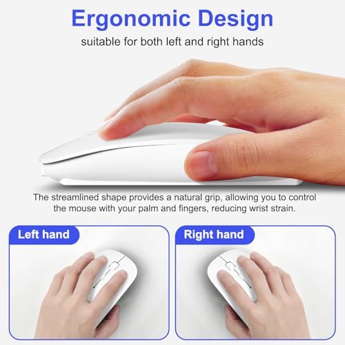 Sleek Silver Bluetooth Wireless Mouse for Mac Book Air & Pro – Ergonomic, Rechargeable, and Silent Tri-Mode Connectivity (2.4 G USB-C/USB-A, Bluetooth 5.2/3.0) for Ultimate Productivity on the Go