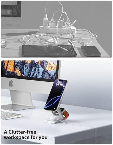 X55 Magnetic Foldable 3-in-1 Charging Station for Apple Devices – 15 W Fast Wireless Charger for i Phone 16, 15, 14, 13, 12 Series, 5 W Apple Watch Power Station, Portable Air Pods Charging Stand – Sleek Black Design for Travel and Home Use