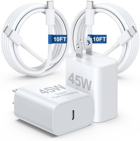 Essri 45 W PD 3.0 Ultra-Fast Charger Duo with 10 FT USB-C Cable – Premium Charging Solution for i Phone 16/15 Pro Max and Mac Book – High-Efficiency Power Delivery, Multi-Voltage Compatibility (20 V/2.25 A, 15 V/3 A, 12 V/2 A) – Perfect for On-the-Go Charging and Enhanced Device Performance