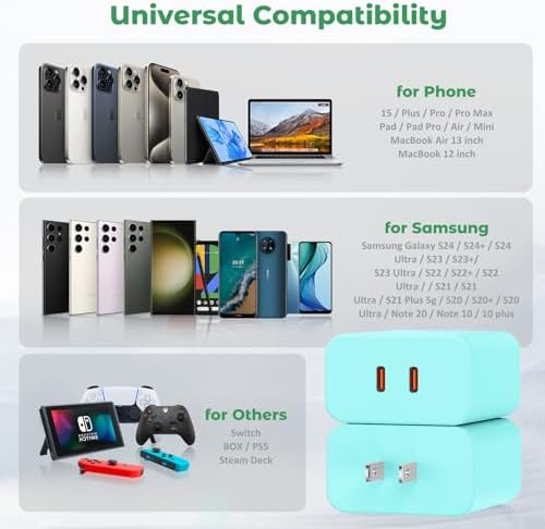 40 W Dual-Port USB-C Fast Charger for i Phone 15/16/14/13/12/11 Pro Max & Samsung – High-Speed Compact Charging Block with Power Delivery & Quick Charge for Home and Travel Efficiency