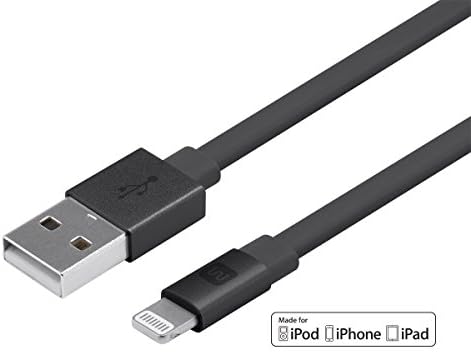 Monoprice 112958 Certified Flat Lightning to USB Cable – 4 ft Gray | Enhanced Durability and High-Speed Sync for i Phone & i Pad | Tangle-Free Design for Home, Office, and Travel | Compatible with i Phone Models X, 8, 7, 6, 5 S & i Pad Pro | Reliable Charging Accessory for Everyday Use