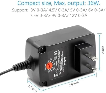 Versatile 36 W Adjustable Voltage AC/DC Power Adapter – Multi-Device Charger for LED Lights, Smartphones, and Electronics – Enhanced 1 A to 3 A Output for Quick Compatibility and Reliable Performance – Ideal for Home, Office, and Travel Use