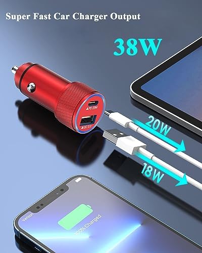 High-Performance i Phone Car Charger – Dual-Port 38 W USB-C & QC3.0 Fast Charging Adapter with 2 Lightning Cables, MFi Certified for i Phone 14, 13 Pro Max, 12, 11, X – Sleek Grey Design for Enhanced Compatibility and Efficiency on the Road