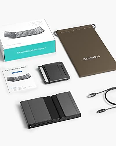 Samsers Wireless Foldable Bluetooth Keyboard with Numeric Keypad – Multi-Device Support for i OS, Android, Windows & Mac – Portable Travel-Friendly Design in Premium PU Leather, Effortless Typing Anywhere!