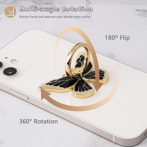 Glitter Butterfly Phone Ring Grip Holder – 360-Degree Rotating Kickstand for i Phone, Samsung Galaxy & Android – Stylish Rhinestone Design for Enhanced Durability and Comfort – Perfect Gift for Women and Girls – Secure Adhesive for Optimal Grip – Versatile Stand for Video Calls, Streaming & More