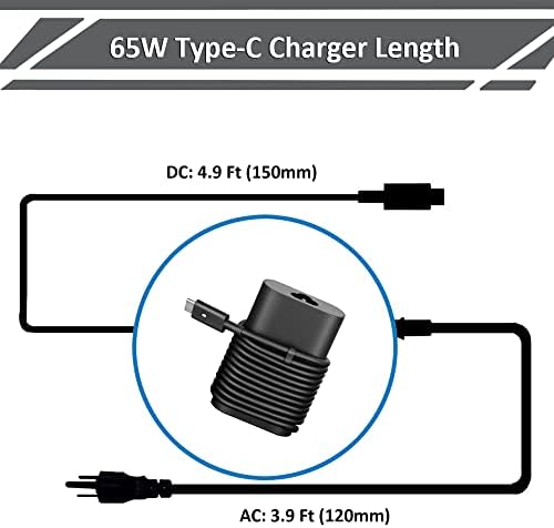 65 W USB-C Charger for Dell Latitude & XPS – Fast Charging AC Adapter with Universal Compatibility for Models 3120, 3189, 7390, and More – Lightweight 6 ft Cord with Safety Certification for Efficient Power Delivery