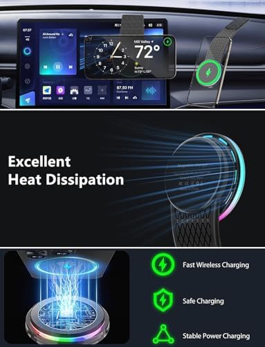 Mag Safe Car Mount Charger – 15 W Wireless Fast Charging Magnetic Phone Holder for i Phone 16/15/14/13/12 – Flexible Dashboard Design for Ultimate Convenience and Safety – Sleek Black Finish for Enhanced Vehicle Aesthetics – Efficient Power Delivery and Hands-Free Operation