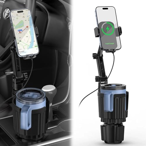 Wireless Car Charger Phone Mount Cup Holder, 3 in 1 15W Fast Charging Auto Clamping Cup Holder Expander for Car, Phone Holders for Your Car CupHolder Wireless Charger Compatible for All Smartphones – Enhanced Compatibility and Speed