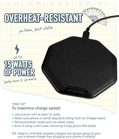 Smartish Charge Island 15 W Fast Wireless Charger – Qi-Certified Non-Slip Charging Pad for i Phone, Samsung Galaxy & Air Pods Pro – Enhance Efficiency with Sleek Design & Built-in Safety Features – Ideal for Home & Office Charging Solutions