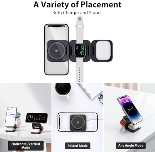 Revolutionary 3-in-1 Fast Wireless Charging Station – Magnetic & Foldable for Seamless Charging of i Phone 16/15/14/13/12/Pro/Max, Apple Watch 9/8/7/6/5/4/3/SE, and Air Pods 3/2/Pro – Compact, Portable, and Efficient 5 W Power Solution for the Modern User