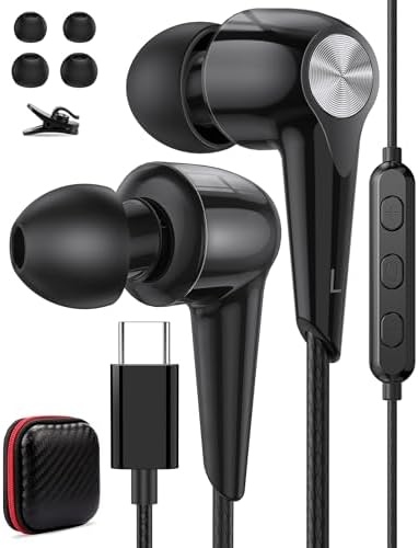 High-Fidelity USB C Noise Isolating Earbuds with Built-In Mic – Optimized Wired Headphones for i Phone 16, Samsung Galaxy S25 Ultra, Google Pixel 8 & More – Lightweight In-Ear Design with Volume Control Perfect for Sports, Work, and Daily Use – Unmatched Audio Quality and Device Compatibility