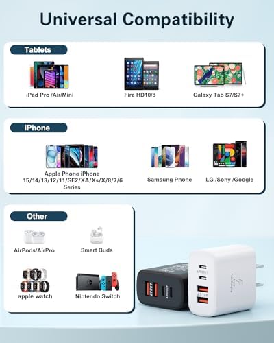 Dual-Pack 40 W USB C Charger Block – Fast Charging Power Adapter with 4 Ports for i Phone, Samsung, and i Pad – High-Speed Multi-Device Charging Solution with Enhanced Compatibility and Portability – Perfect for Home, Office, and Travel