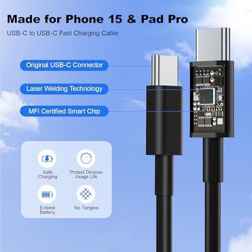 Ultimate Fast Charging Kit for i Phone 16 & Samsung Galaxy – 10 FT USB-C Charger Cable with High-Speed Type C Block – Universal Compatibility for i Phone 16/15/Plus/Pro/Pro Max & Samsung S24/S23/S22/S21 – Reliable, Durable, and Efficient Charging Solution for All Your Devices