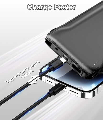 Ultra-Slim 10,000 m Ah TG90° Portable Power Bank with Built-in Lightning and USB-C Cables – Fast Charging, Lightweight Battery Backup for i Phone and Android Devices – Essential On-the-Go Charger for Busy Lifestyles