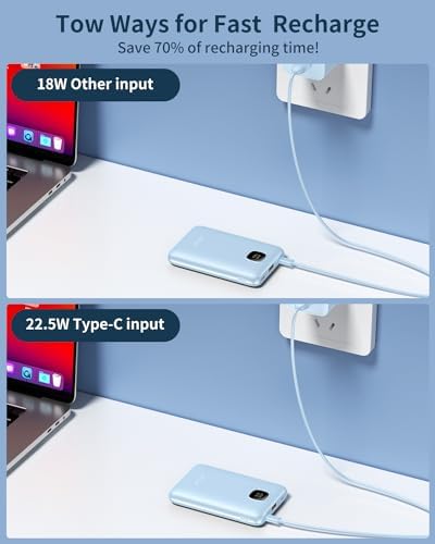 Ultra Slim ANOUV 10,000 m Ah Portable Charger – Fast Charging Power Bank with PD 22.5 W & QC 3.0 for i Phone and Android Devices – Lightweight External Battery for On-the-Go Charging Needs