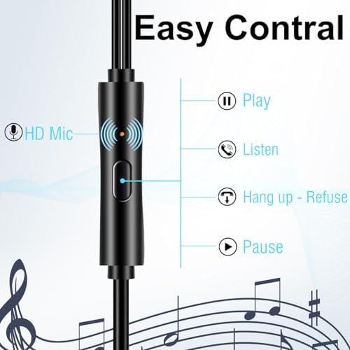 Premium High Bass Wired Earbuds with Built-in Microphone – Ergonomically Designed In-Ear Headphones for School, Travel, and Daily Use – Compatible with i Phone, Android, MP3 Players – Lightweight, Tangle-Free Cable for Effortless Sound Clarity and Comfort