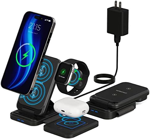 Revolutionary 3-in-1 Wireless Charging Station for Apple & Samsung Devices – Fast, Foldable Dock for i Phone 11-16, Apple Watch Series 3-9, Air Pods Pro & More – Ultimate Convenience & Speed in a Sleek Design for Your Home or Travel Needs